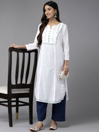 ADA Ethnic Motifs Embroidered Chikankari White Romance Kurta