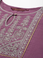 Sangria Ethnic Motifs Embroidered Thread Work Kurta With Trousers