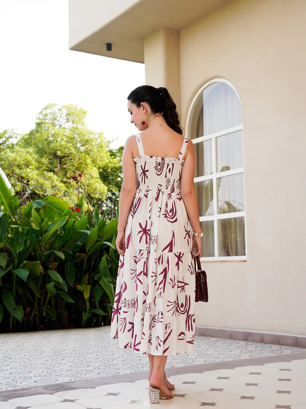 Pimu Square-Neck Maxi Dress with Graphic Print-Green