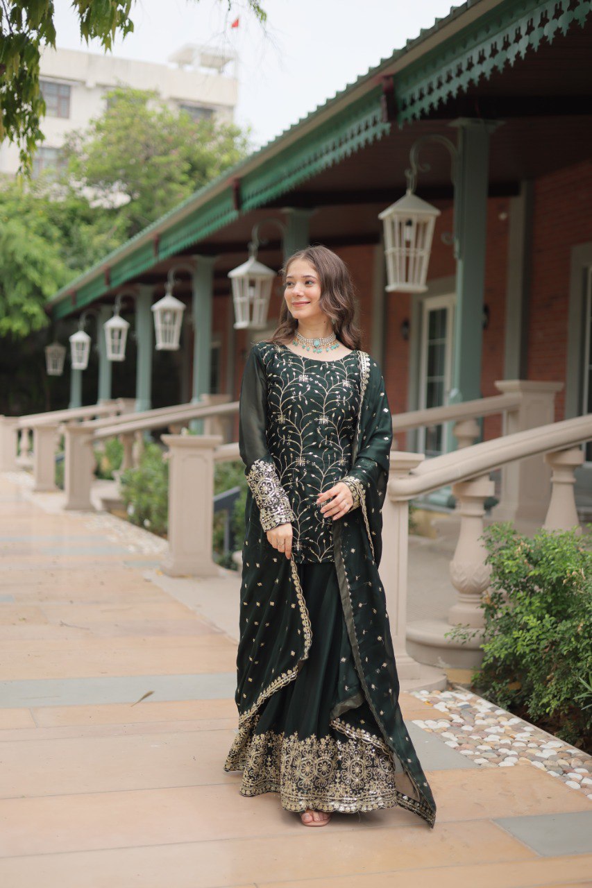 Yash Enterprise Green Silk Party Wear Embroidery Suit Set - Distacart