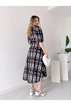 Pimu Shirt Collar Patterned Meghan Dress - Black