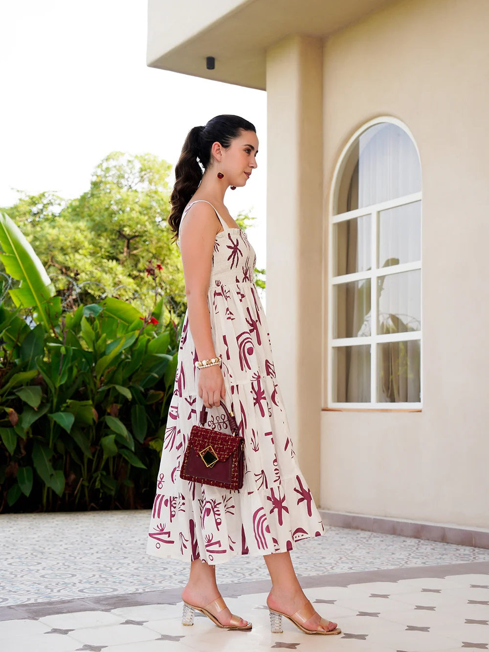 Pimu Square-Neck Maxi Dress with Graphic Print-Green