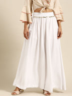 TAG 7 Women White Solid Flared Palazzos