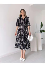 Pimu Shirt Collar Patterned Meghan Dress - Black