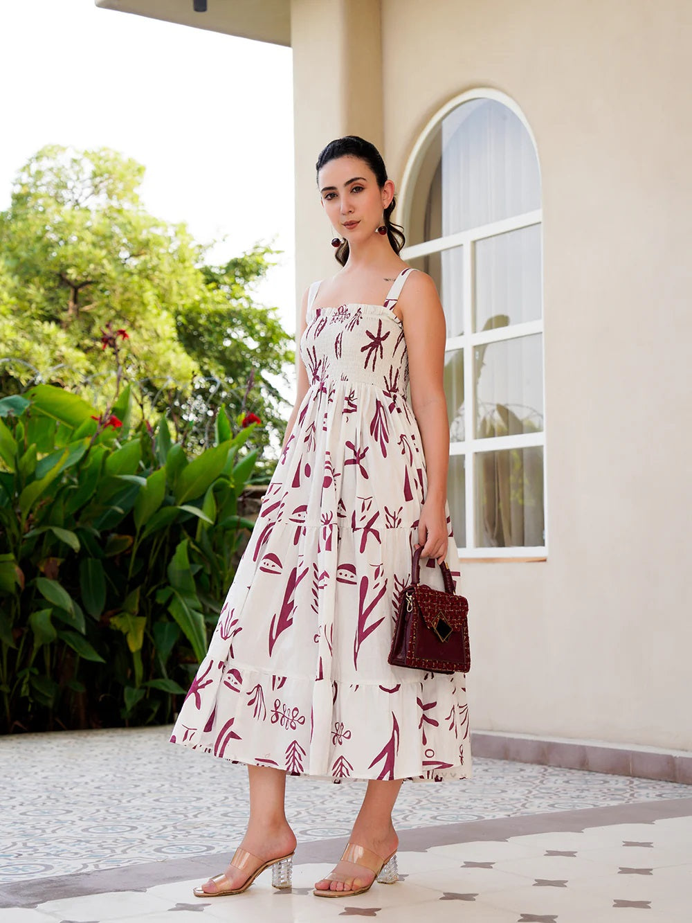 Pimu Square-Neck Maxi Dress with Graphic Print-Green