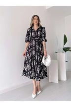 Pimu Shirt Collar Patterned Meghan Dress - Black