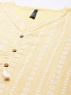 HERE&NOW Women Yellow & Off-White Printed Regular Kurta with Palazzos