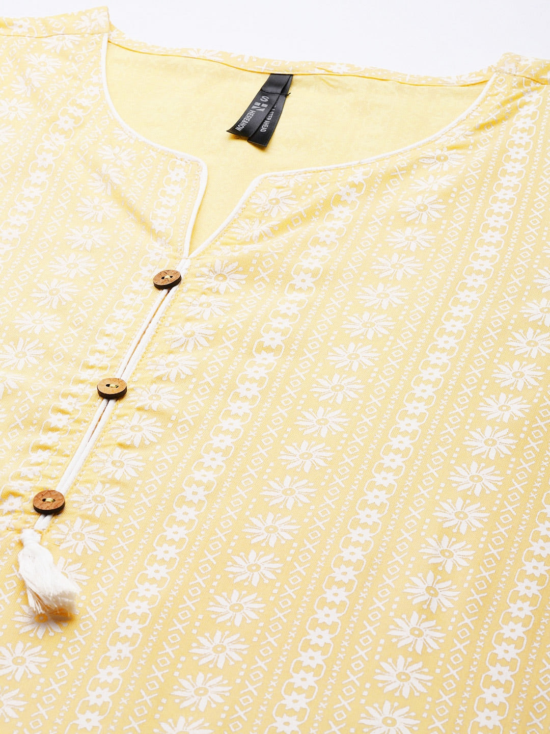 HERE&NOW Women Yellow & Off-White Printed Regular Kurta with Palazzos