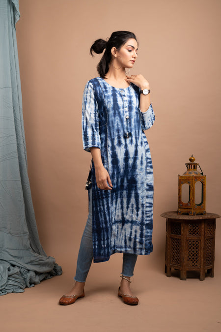 Kaajh Women's Blue Tie Dye Kurta