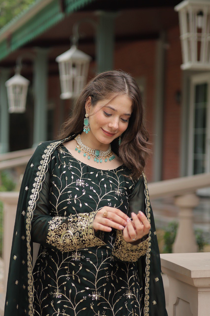 Yash Enterprise Green Silk Party Wear Embroidery Suit Set - Distacart