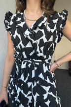 Pimu V-Neck Maxi Dress with Graphic Print-Black