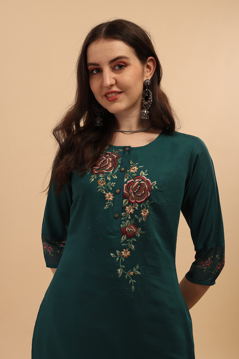 Embroidered Kurta With Pant & Dupatta Set, Multicolor - Hiral Fashion - Distacart
