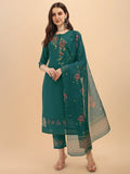 Embroidered Kurta With Pant & Dupatta Set, Multicolor - Hiral Fashion - Distacart