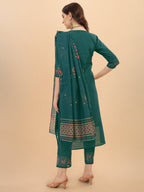 Embroidered Kurta With Pant & Dupatta Set, Multicolor - Hiral Fashion - Distacart