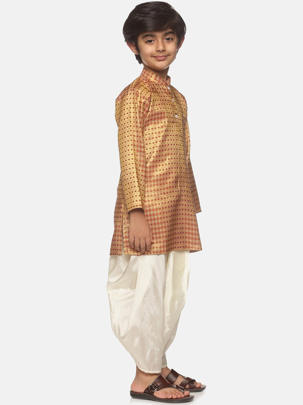 Sethukrishna Boys Gold-Toned Ethnic Motifs Kurta with Dhoti Pants