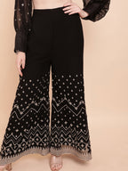 Sangria Black & White Embellished Sequinned Pure Georgette Palazzo Saree - Distacart