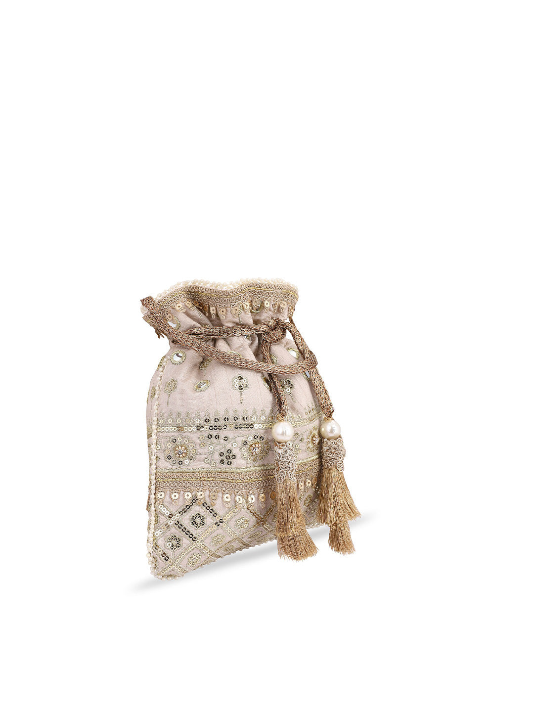 Masq Women Beige & Gold-Toned Embellished Potli - Distacart