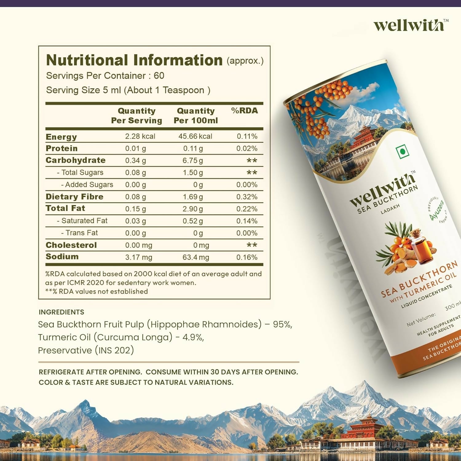Wellwith Sea Buckthorn with Turmeric Curcumin Oil Juice
