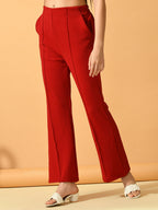 Myshka Women's Red Solid Coat With Trousers