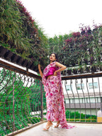 Tikhi Imli Pretty Pink Printed Poly Georgette Saree - Distacart