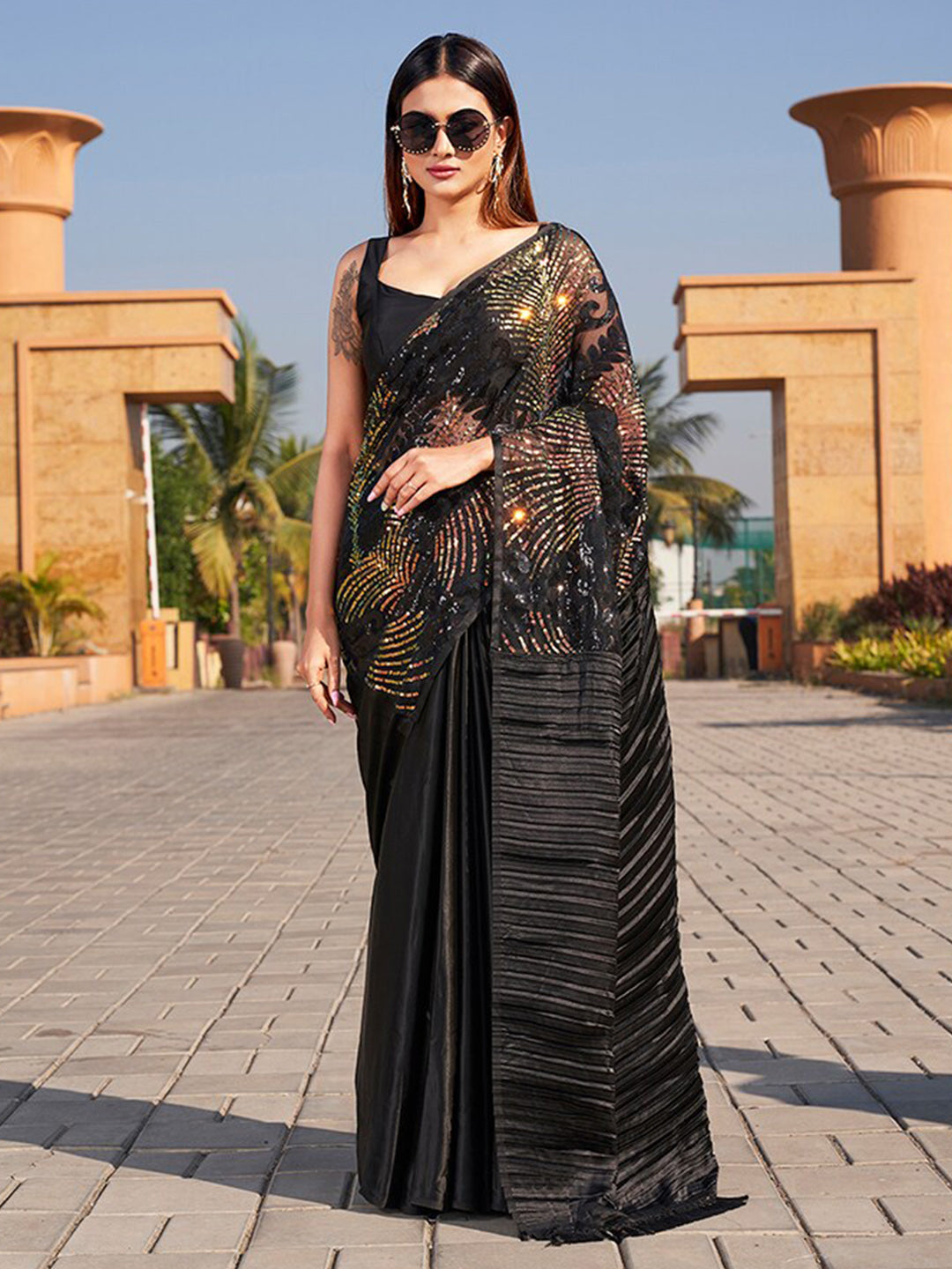 Tikhi Imli Sequinned Satin Saree - Distacart