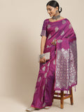 Saree Mall Magenta & Silver-Toned Floral Silk Blend Dharmavaram Saree - Distacart