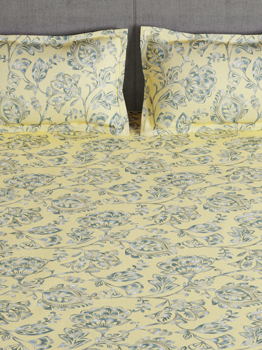 Story@home Arena Cream-Coloured & Grey Printed 180 TC Queen Bedsheet & 2 Pillow Covers
