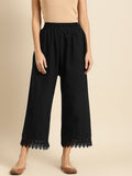 TAG 7 Women Black Solid Hem Design Straight Palazzos