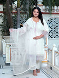 Miravan Women's Plus Size Organza Cotton Chikankari Embroidered With Purple Sequence work Jaipuri Suit Set