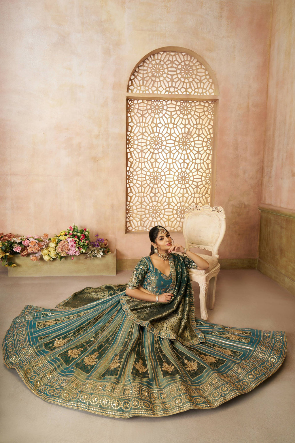 Kesar Fab Green Net Hand_Woven Lehenga