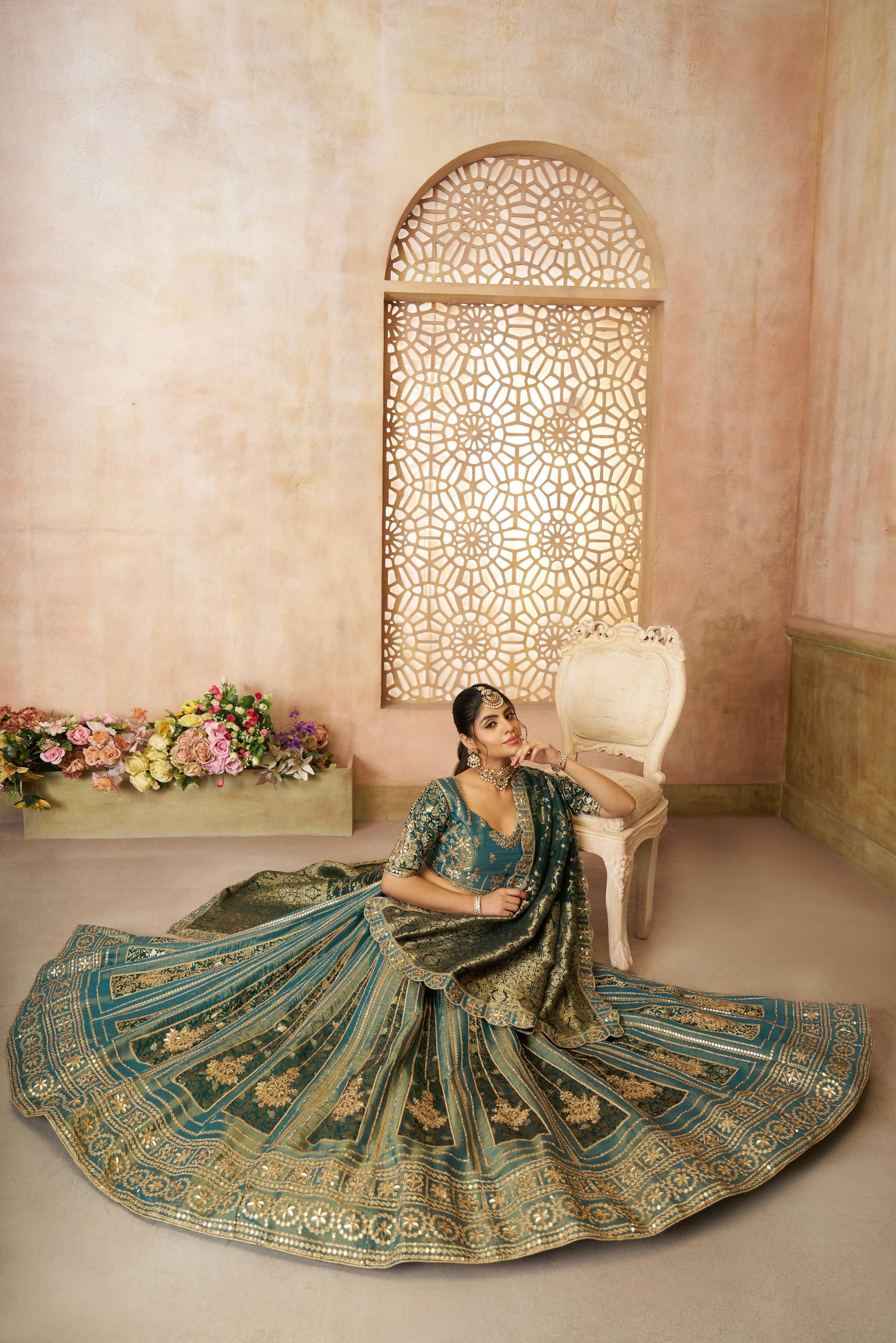 Kesar Fab Green Net Hand_Woven Lehenga