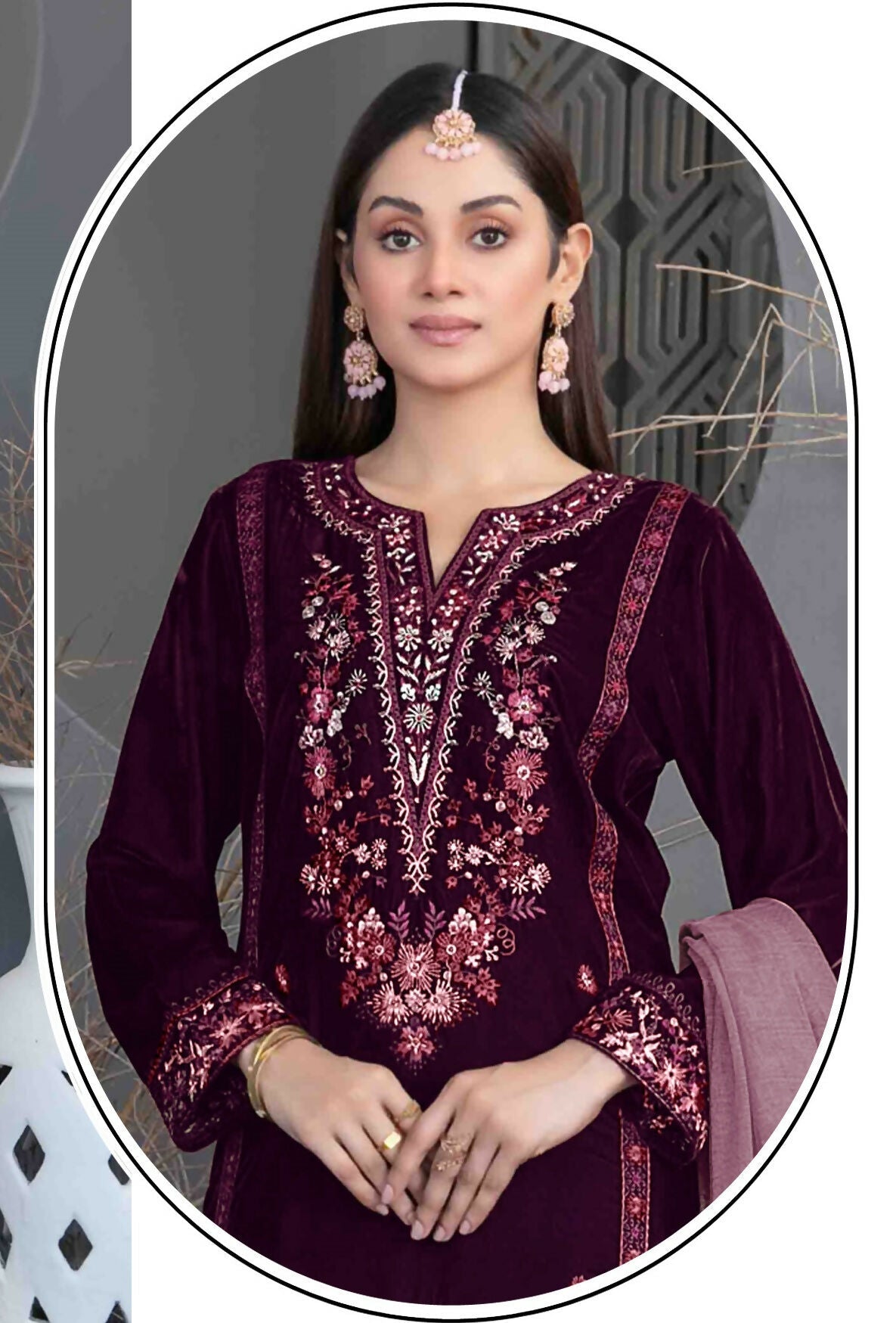 Anaita Purple Velvet Suit with Embroidery Sequence Work - Distacart