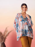 InWeave Women's Powder Blue Digital Print Kaftan Boho Top