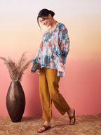 InWeave Women's Powder Blue Digital Print Kaftan Boho Top
