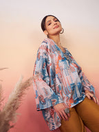InWeave Women's Powder Blue Digital Print Kaftan Boho Top