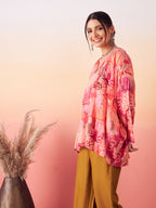InWeave Women's Peach Red Digital Print Kaftan Boho Top