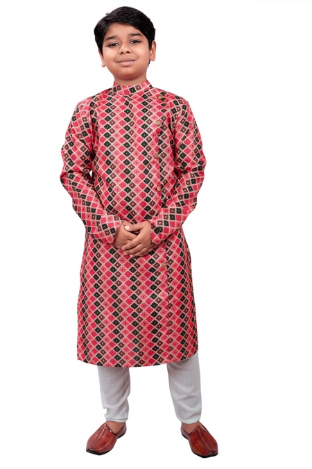 DEIANA'S Casual Designer Kurta Pyjama Set For Boys And kids (Pink With Black)