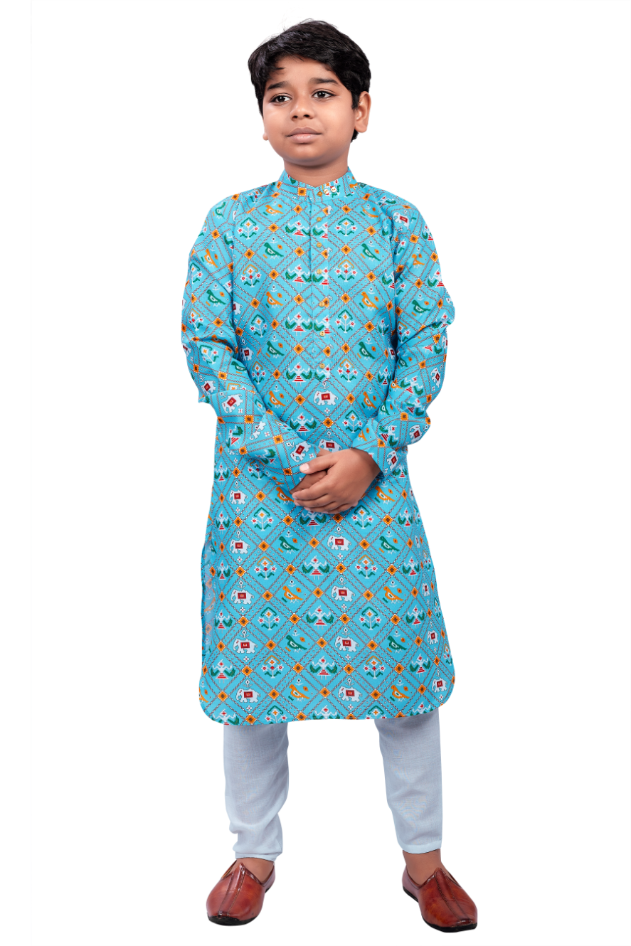 DEIANA'S Casual Designer Kurta Pyjama Set For Boys And kids (Sky Blue Blue With Multicolor)