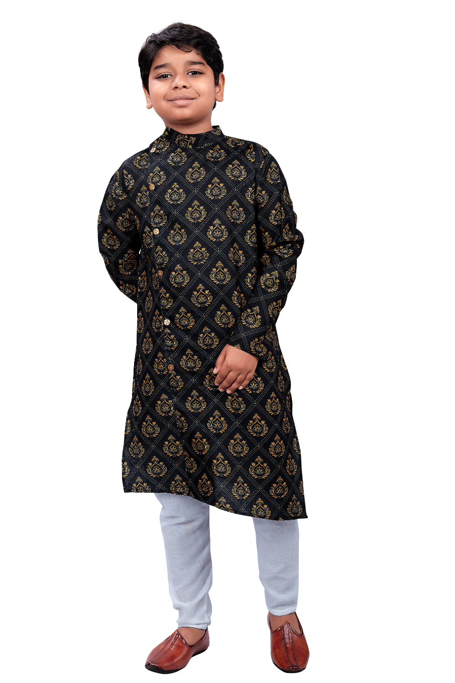 DEIANA'S Casual Designer Kurta Pyjama Set For Boys And kids (Black With Golden)