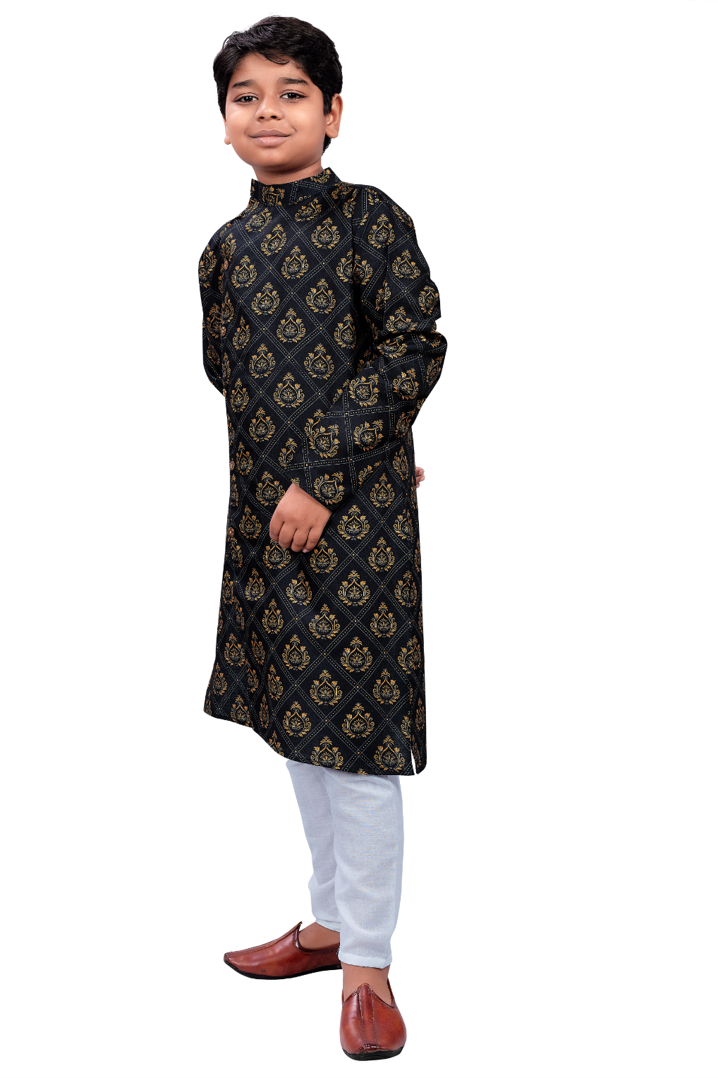 DEIANA'S Casual Designer Kurta Pyjama Set For Boys And kids (Black With Golden)