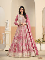 Anaita Pink Heavy Embroidered Faux Georgette Anarkali Suit With Salwar - Distacart