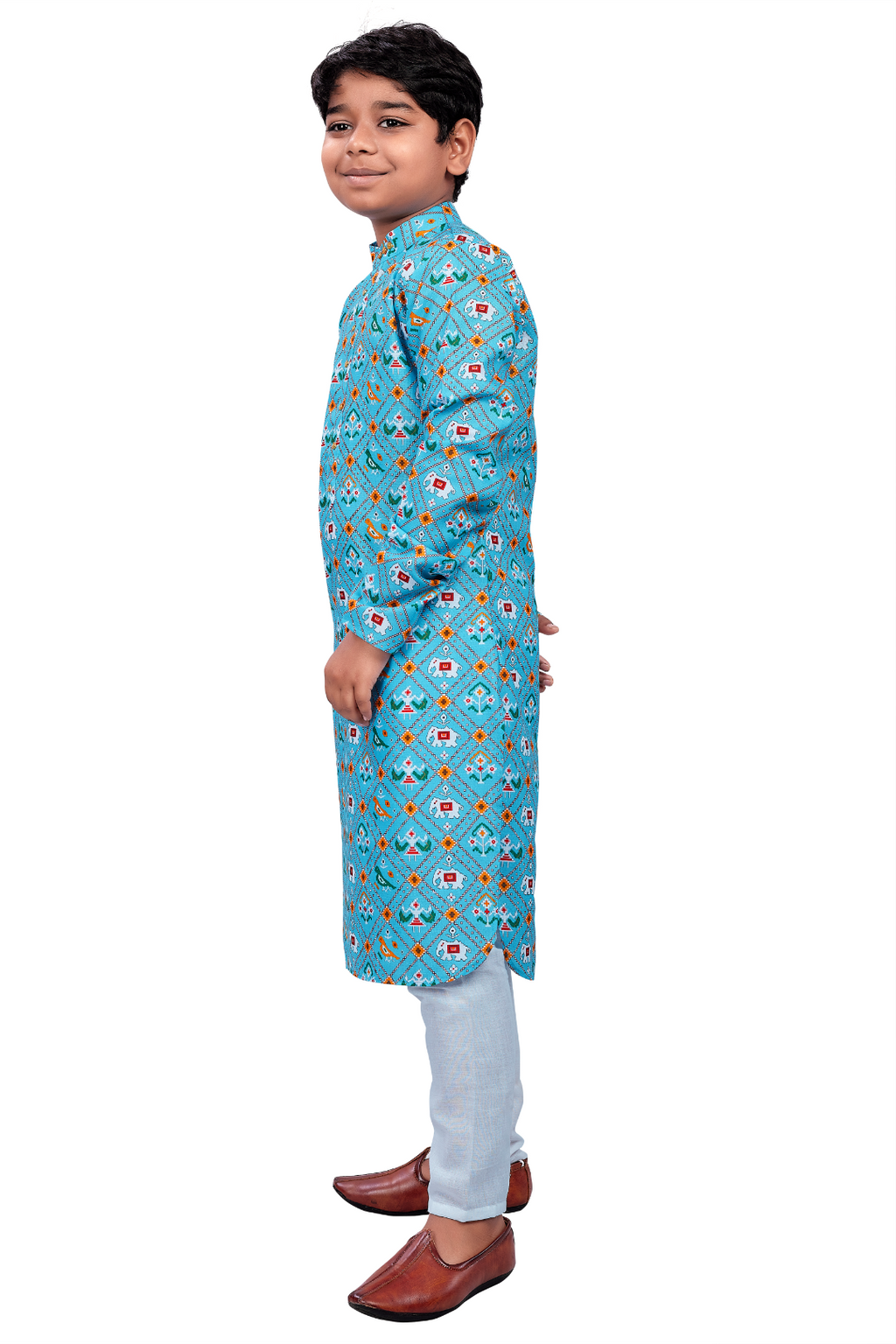 DEIANA'S Casual Designer Kurta Pyjama Set For Boys And kids (Sky Blue Blue With Multicolor)
