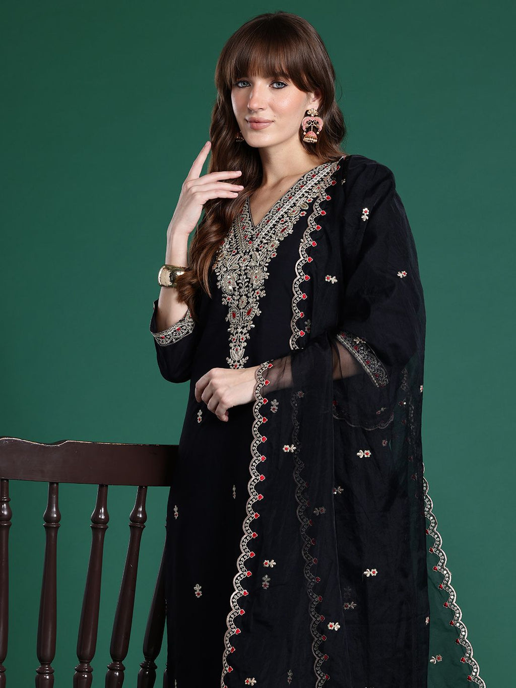 Indo Era Ethnic Motifs Embroidered Sequinned Kurta With Trousers & Dupatta - Distacart