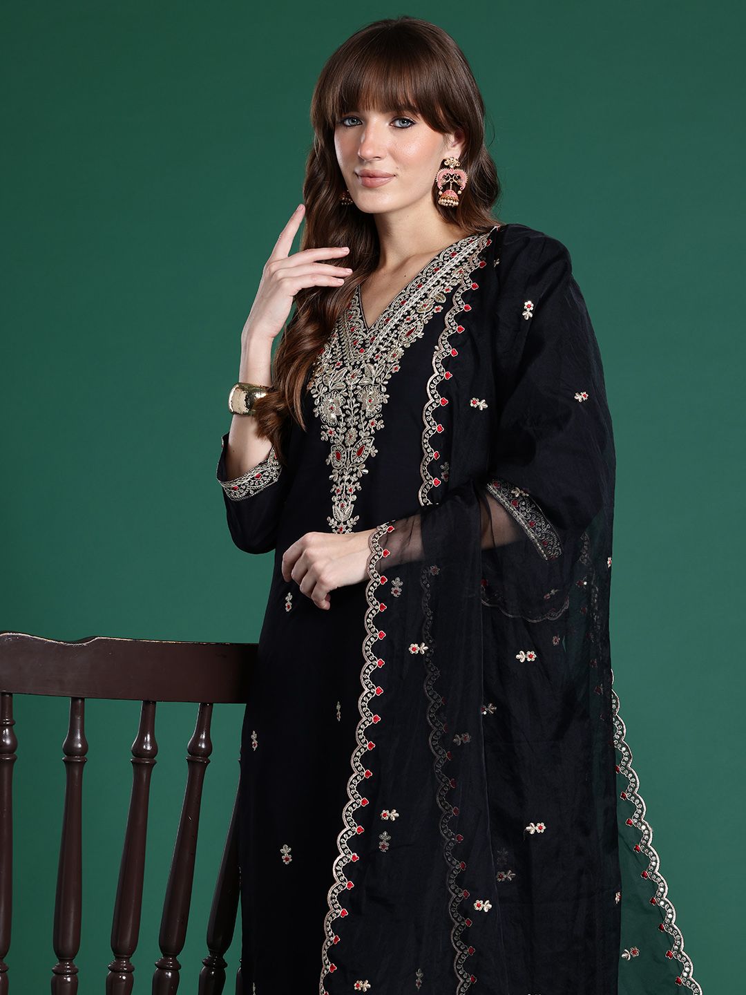 Indo Era Ethnic Motifs Embroidered Sequinned Kurta With Trousers & Dupatta - Distacart