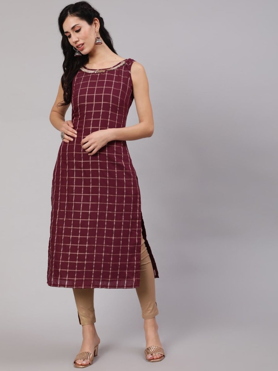 Aks Checked Chanderi Silk Straight Kurta