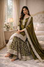 Teeya Creation Mehendi Fendy Satin Heavy Embrodiery Work Wedding Wear Salwar Suit - Distacart
