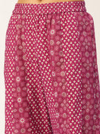 HERE&NOW Women Pink And Black Ethnic Printed Pure Cotton Kurti With Palazzo And Dupatta