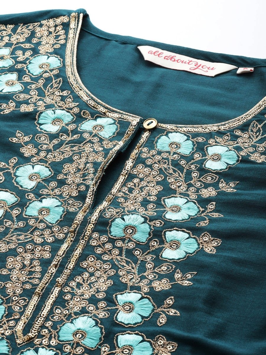 All About You Ethnic Motifs Embroidered Yoke Design Regular Sequinned Kurta with Palazzos