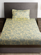 Story@home Cream-Coloured & Grey Floral Microfiber 180 TC Bedsheet & Pillow Cover - Distacart