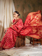 Sangria Red Floral Woven Design Zari Kanjeevaram Saree - Distacart